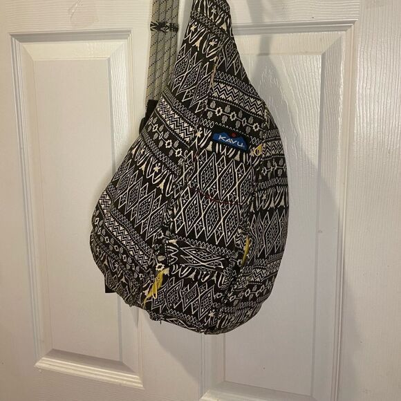 Kava Sling back Rope Backpack Batik Black White Print.